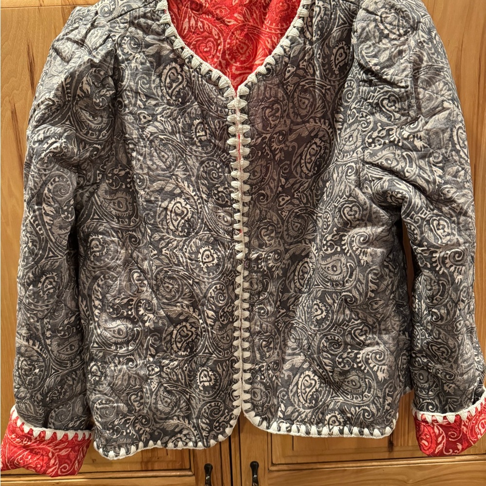Sundance Reversible Navy Blue and Red Bandana Print Quilted Jacket